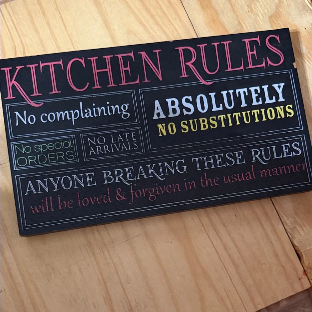 Kitchen Rules Decorative Wall Sign - Black with Multicolor Lettering